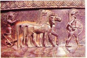 Tunçtan bir vazonun frizinden ayrıntı.