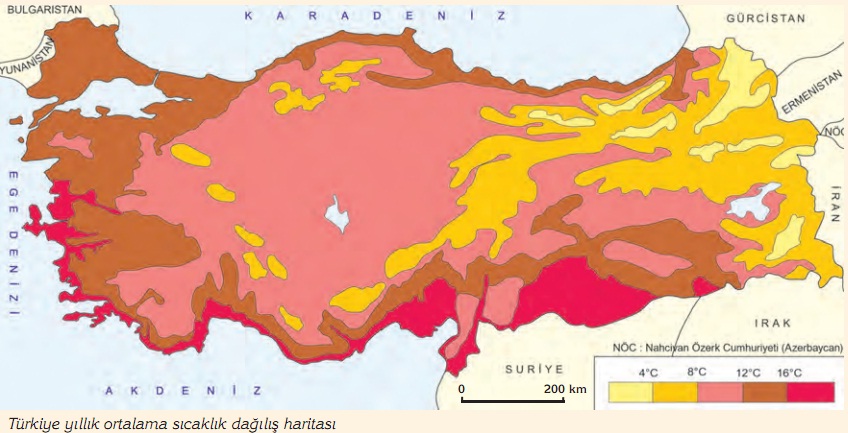 Türkiye ortalama sıcaklık dağılış haritası