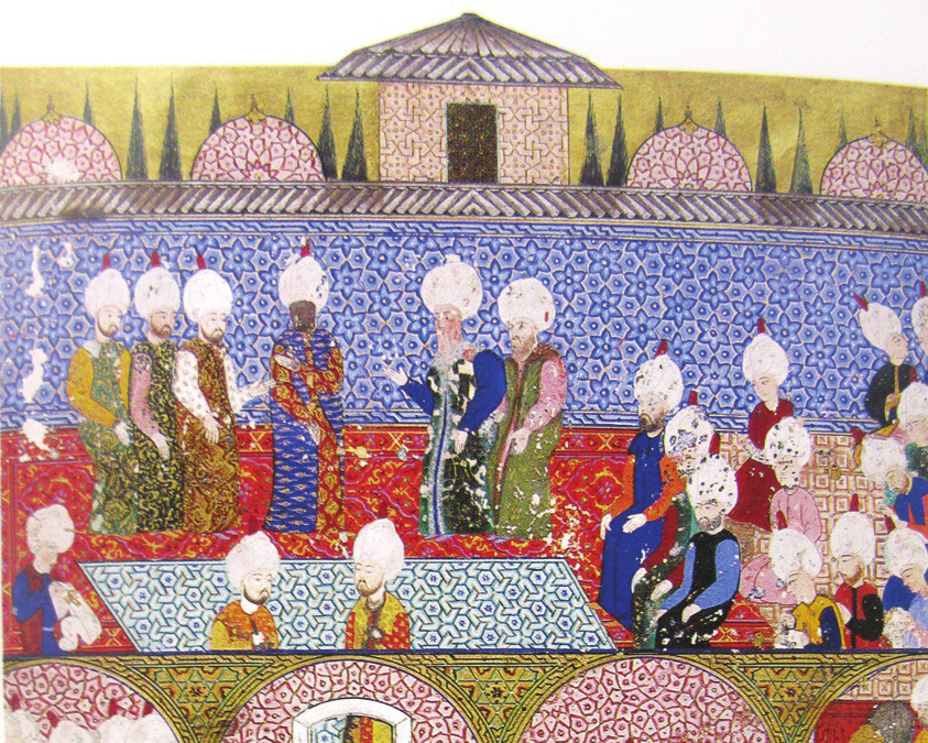 Kanuni Döneminde bir divan toplantısının yer aldığı minyatür