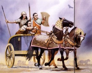 İlk Çağlarda kullanılan iki tekerlekli savaş at arabası
