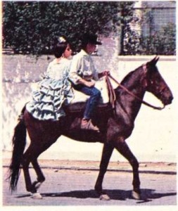 İspanya geleneksel kıyafetli çocuklar at ile geziyor
