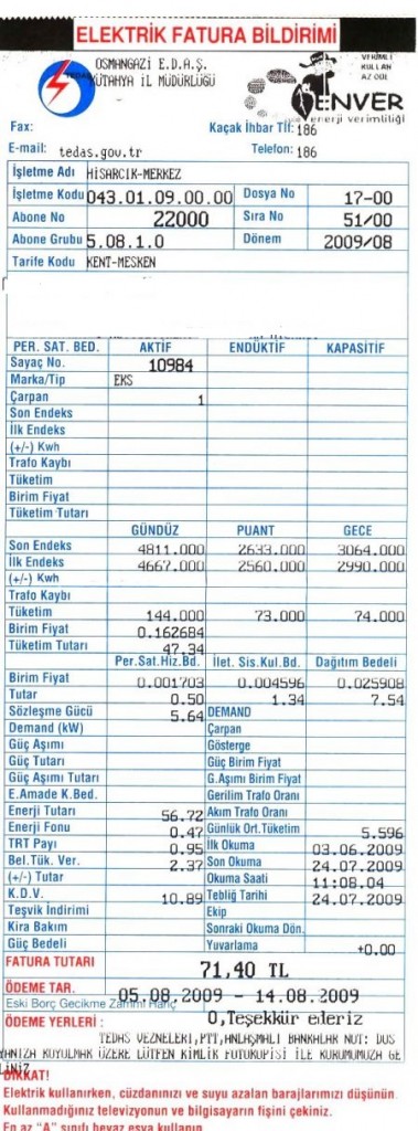 elektrik faturası vergi kesintileri