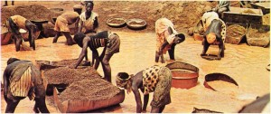 Kamerun'da altın yıkayan işçiler