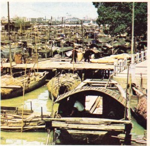 Çin Kanton İnciler ırmağı üstünde ev olarak da kullanılan tekneler