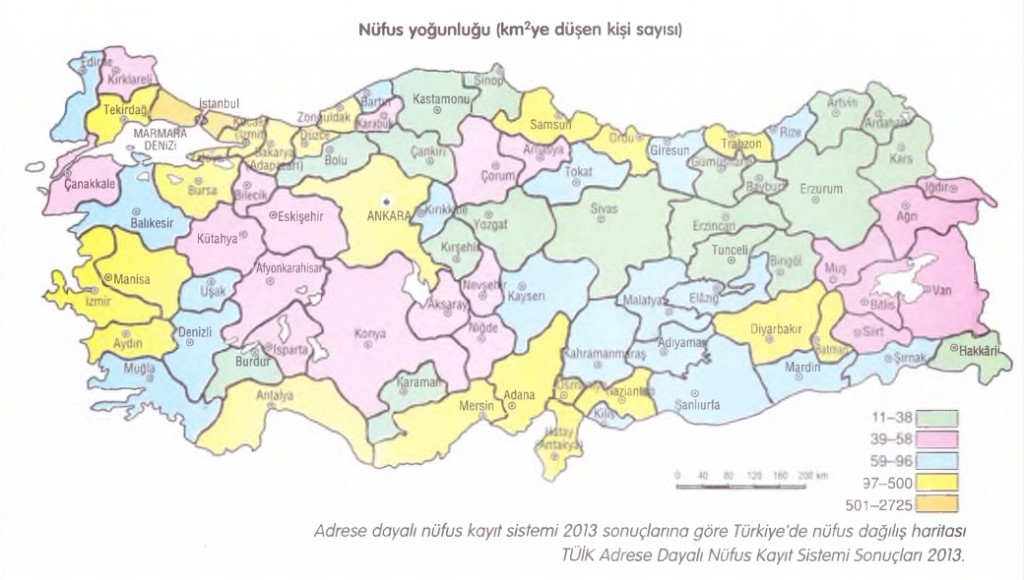 Türkiye nüfus yoğunluğu haritası