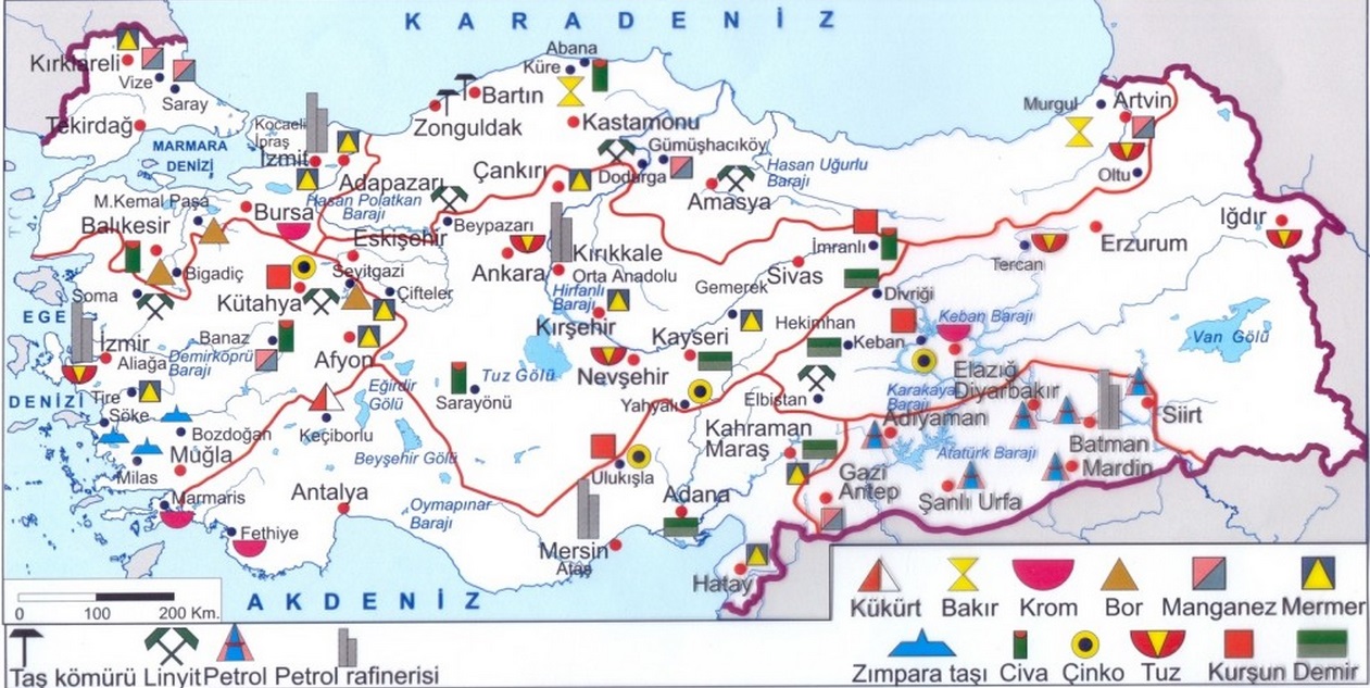 Türkiyede çıkan maden haritası