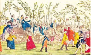 Fransız Devrimi'nin temel dönemecini oluşturan 5 ve 6 Ekim 1789 günlerindeki olayları gösteren bir resim.
