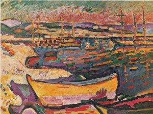Georges Brague'ın fovizmi benimsediği dönemde yapmış olduğu Sarı Deniz Manzarası ya da Körfezdeki tekneler adlı tablosu (1906)