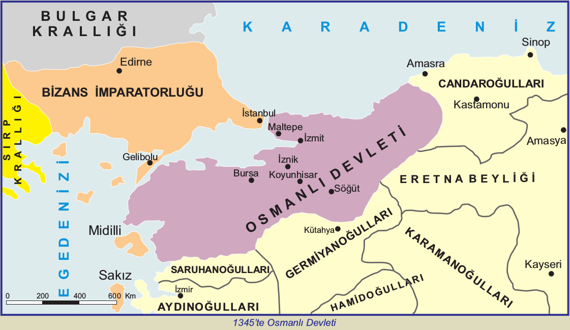 1345 yılında osmanlı devleti haritası