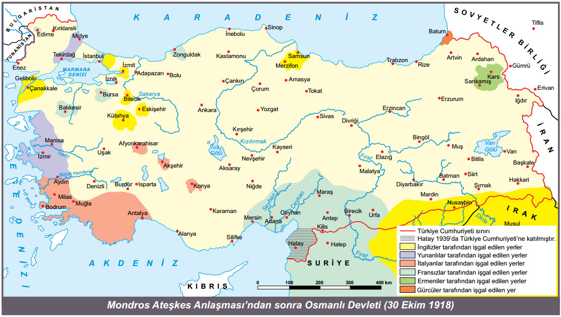 Mondros Ateşkes Anlaşması sonrası osmanlı haritası