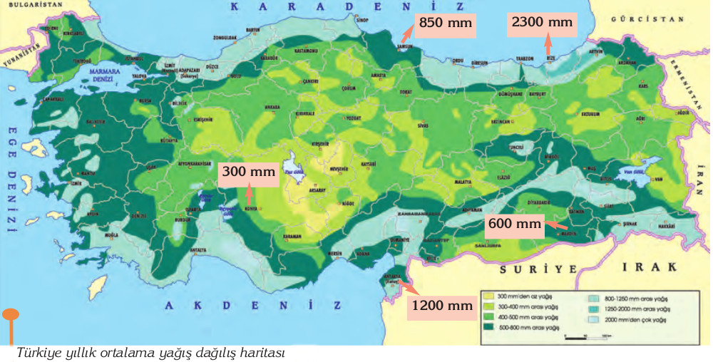 Türkiye ortalama yıllık yağış haritası