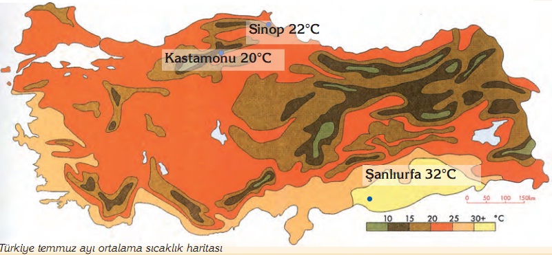 Türkiye temmuz ayı ortalama sıcaklık haritası